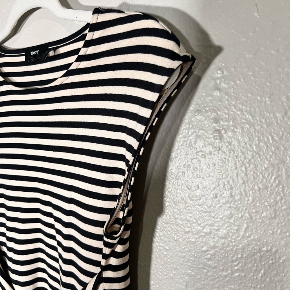 THEORY Clinton Stripe Sleeveless Twist-Front Dress Pima Cotton Size Small Petite - Picture 8 of 16